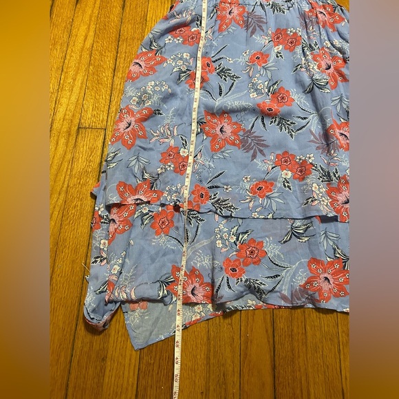 J Jill Sz S  Tropical Floral Blue Dipped Hem V Neck Belted Dress W/pockets - Picture 10 of 11